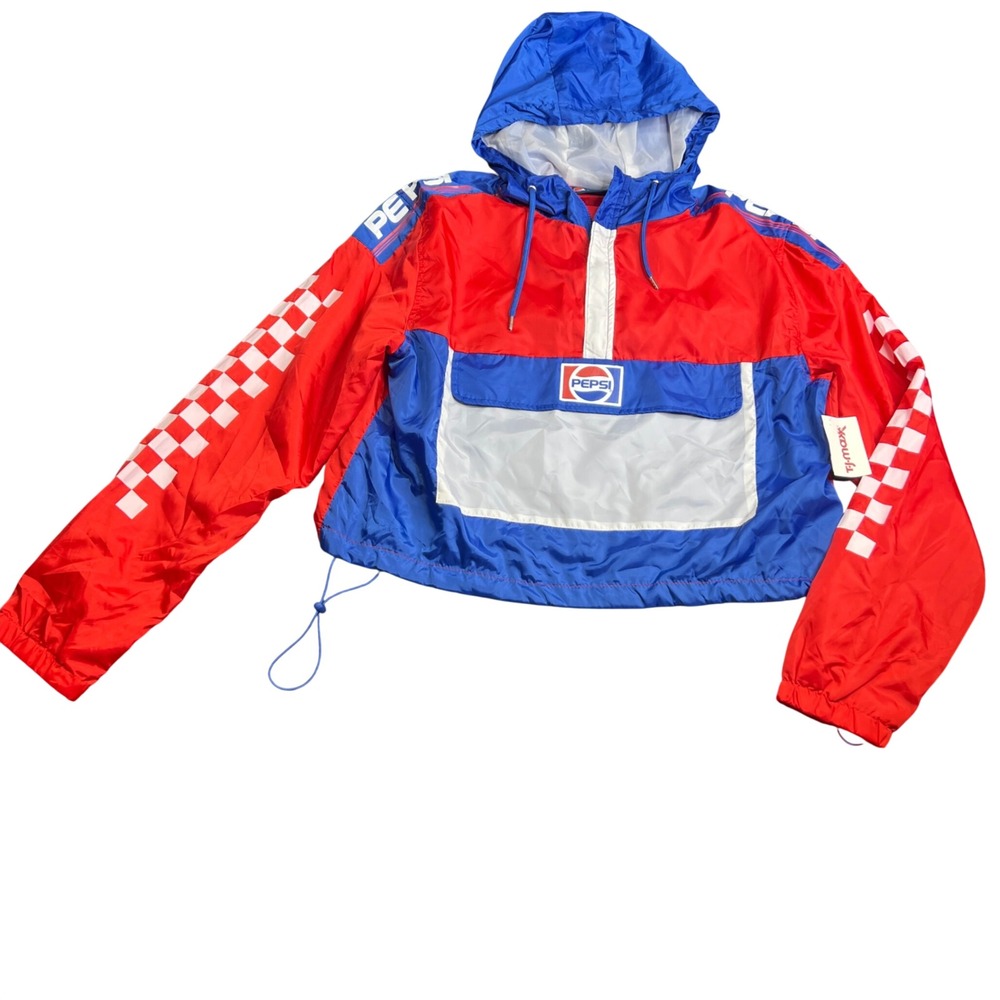Pepsi Womens Cropped Windbreaker Anorak Jacket Red Blue White Large NWT